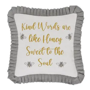 Embroidered Bee Honey Pillow 18x18