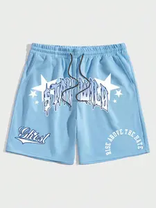 Men's "STAY WILD" Gothic Star Graphic Shorts - Bold Dripping Font & Star Accents, Gothic Star Print, Streetwear Aesthetic, Urban Style, Casual Daily Wear, Streetwear Statement Shorts
