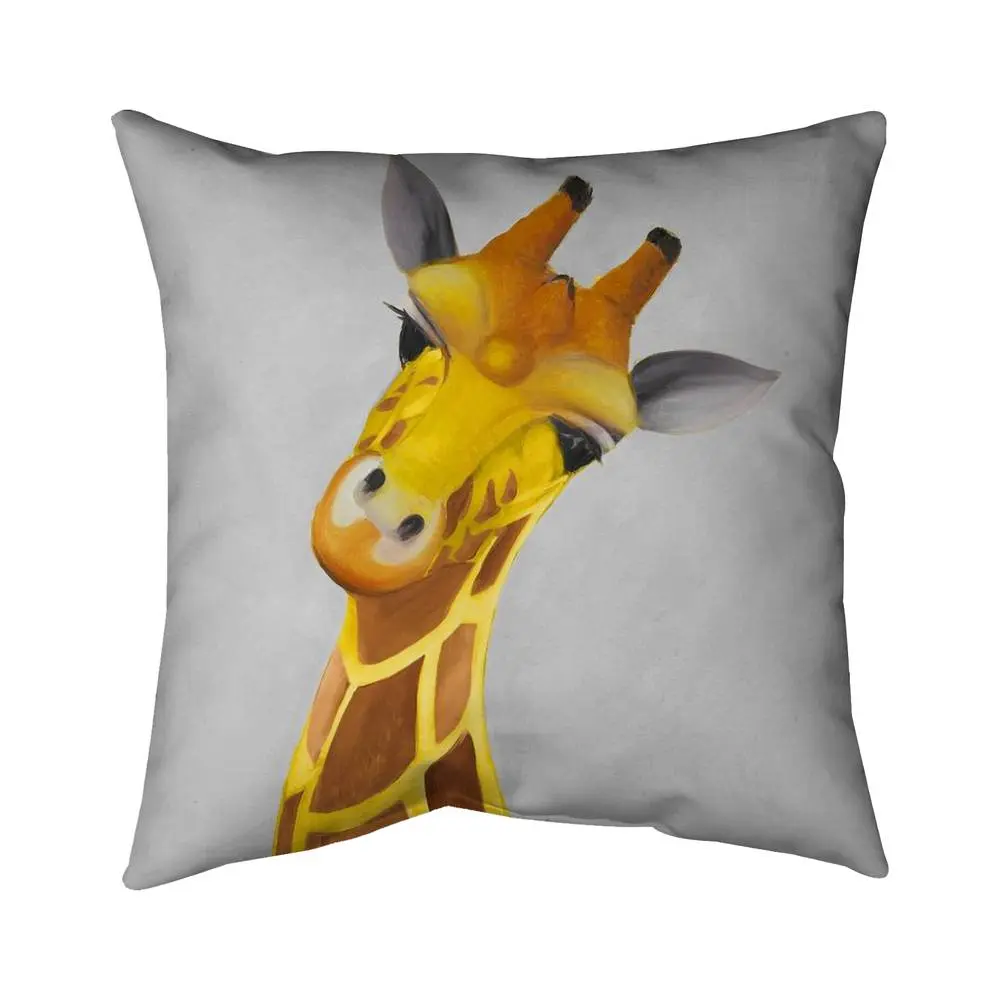 Begin Home Decor 5541-1616-AN178-2 16 x 16 in. Curious Giraffe Gray Pillow - African Wildlife Home Decor