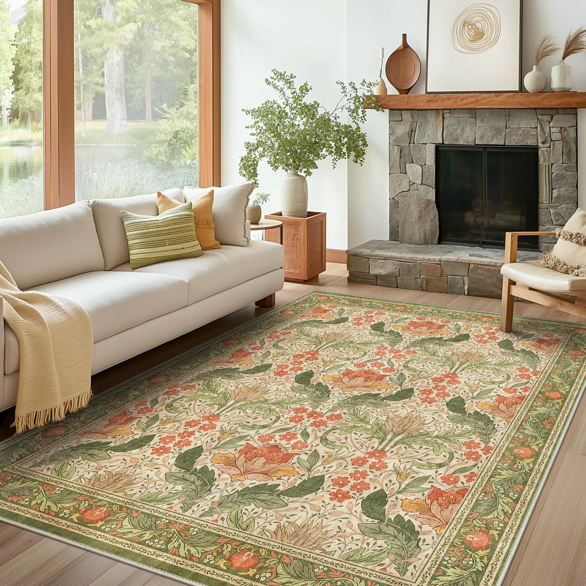 Vintage Floral Pattern Rug, Non-slip Soft Floor Mat, Rectangle Home Decor Carpet for Living Room Bedroom, Home Decor Supplies, Floral Area Rug, Floral Rugs