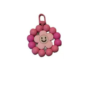 Pink Flower Zipper Pull or Charm Attachment - Cute Pink Flower Design with Smiley Face Center