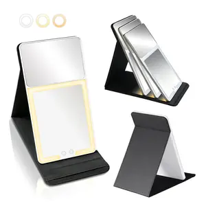 Rechargeable Portable Travel Makeup Mirror with Stand Case, 20X Magnification, Foldable Slim PU Cosmetic Mirror with 3 LED Light Modes & Touch Dimming – Perfect Gift for Valentine’s & Mother’s Day