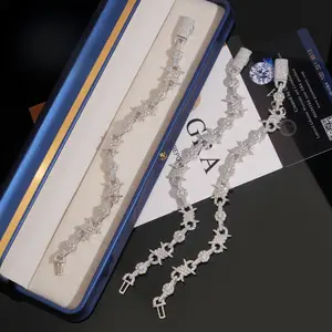 [ICE HUE]18K Gold Vacuum Plated S925 with 5A+ Sri Lanka Moissanite Bracelet - Luxury Jewelry for Women & Men, Casual Fashion, Hip Hop Style - High - Quality 925 Silver Inlaid VVS Moissanite Flower Thorns 13mm, Classic and Simple, Ideal Gift, Suitable for