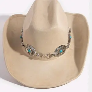 Cowboy Hat with Decorative Necklace, Beaded Design, and Turquoise Accents straw  hat cattleman  hat fedora  hat