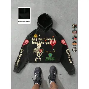 Neutral fashion retro streetwear hoodie, made from soft, skin-friendly fabric, cropped length, suitable for urban casual fashion, suitable for all seasons GARMENTARY