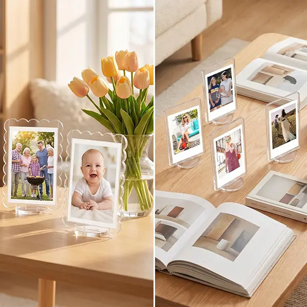 2.4 x 4" Inches 5Pack Small Clear Magnetic Acrylic Picture Frame Double Sided Frameless Free Standing Photo Display Stand for Desktop Wedding Popular Transparent Clear Crystal Photo Frame Decor Light Glass Acrylic Room Sheets White