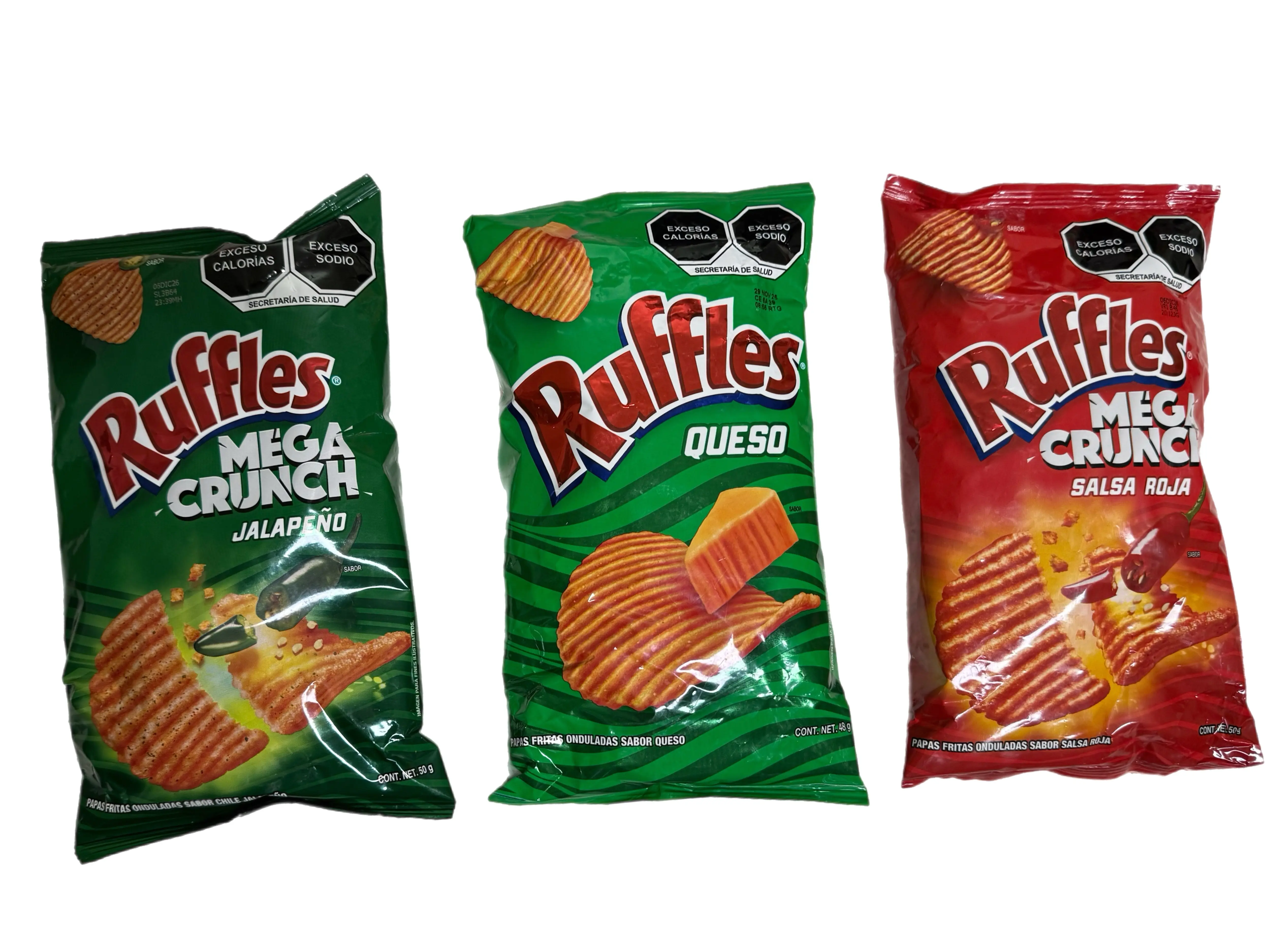 Ruffles Mega Crunch Jalapeño, Queso or Mega Crunch Salsa Roja – Mexican Ridged Potato Chips – Pick Your Flavor – 48–50 g