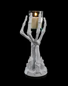 Flame Brace Candle Holder Decor Set Ornaments - Unique Candle Stand with Skeleton Hand Design - No Additional Features Specified