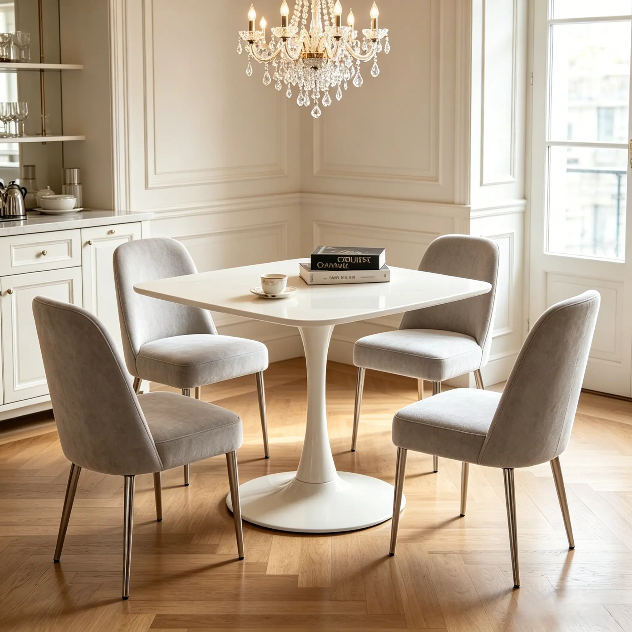 Minimalist Matte White Square Tulip Dining Table, 24-inch MDF Top Stable Metal Base, Anti-Wobble Pedestal Bistro Table for 2-4 People, Small Space Indoor Furniture for Apartment Kitchen with Easy Assembly Required
