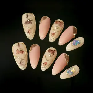 M002, Medium Length Crazy Bee Press-on Nails, Handmade by Nail technicians , Acrylic, Nail Art, Nail Care, Manicure, Daily