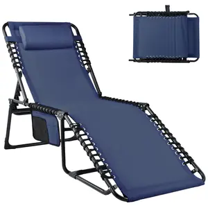【Outdoor recliner On sale】HOMSHADE Outdoor Folding Chaise Lounge Set - Lounge Chair with 5-Level Adjustable Backrest, 2-Level Footrest&Removable Pillow, Chaise Lounge Outdoor with Side Pocket,for Poolside, Lawn Easy
