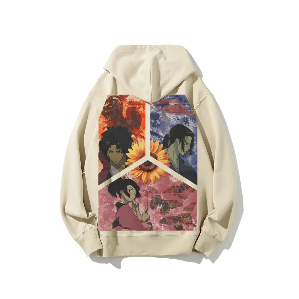 Unisex Samurai Champloo Mugen Jin Fuu Cotton Pullover Hoodie - Heavyweight Anime Streetwear Tops, Breathable Fabric Sweatshirts, Classic Fan Gift, Menswear Daily Essential Style