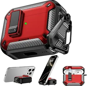 AirPods Pro 3 Generation Case Cover with Cleaner Kit, Military Hard Shell Protective Armor with Lock for AirPod Gen 3 Charging Case 2021,Front LED Visible（red）