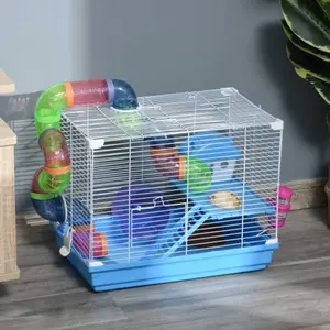Hamster Cage with Wheel and Water Bottle Blue