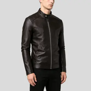 Men’s American Retro Motorcycle Leather Jacket, Slim Fit Stand Collar PU Leather Outerwear for Spring/Autumn Casual Wear