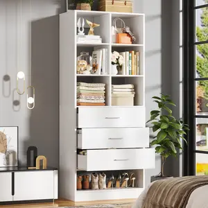 Small Closet System - 23.6" Closet System Organizer with 3 Drawers and Partition Storage, Freestanding Wardrobe Organizer Modular with Shoe Shelf, Expandable for Walk-in or Reach-in Closets