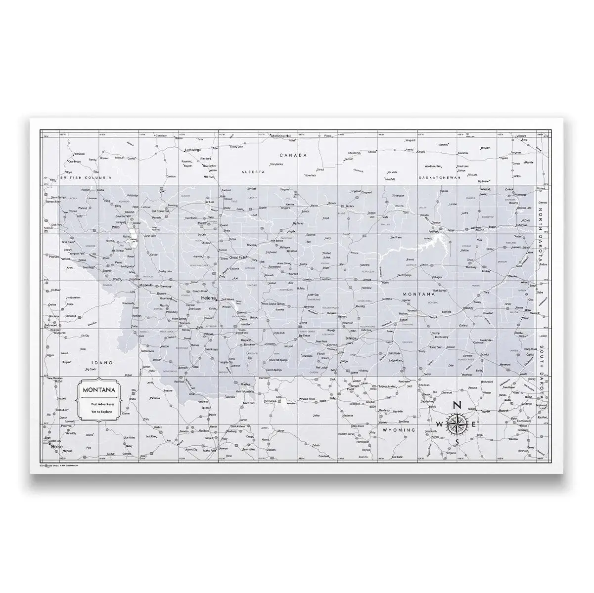 Push Pin Montana Map (Pin Board) - Light Gray Color Splash