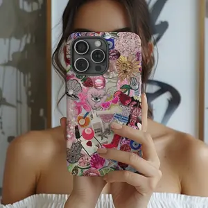 Colorful Mosaic Collage Phone Case, Evil Eye Charm Premium Film 2 in 1 Phone Case - Durable, Shock Absorbing and Stylish Protection - Compatible with iPhone 16, 15, 14, 13, 12, 11, Plus, Pro, Pro Max, Perfect birthday gift for friends.