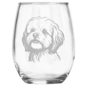 Maltese Breed Themed Engraved Stemless Wine Glass, Unique Pet Gift for Maltese Mom/Dad, Dog Lover Gifts for Her/Him