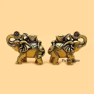 Brass Auspicious Elephant Figurine Vintage Metal Craft Miniature Sculpture Elegant Ornament For Living Room Desktop Display Home Interior Decoration And Meaningful Collection