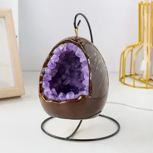 Fashion Energy Dinosaur Egg USB Amethyst Crystal Cluster Led Night Lamp Table Lamp For home decoration easy storage