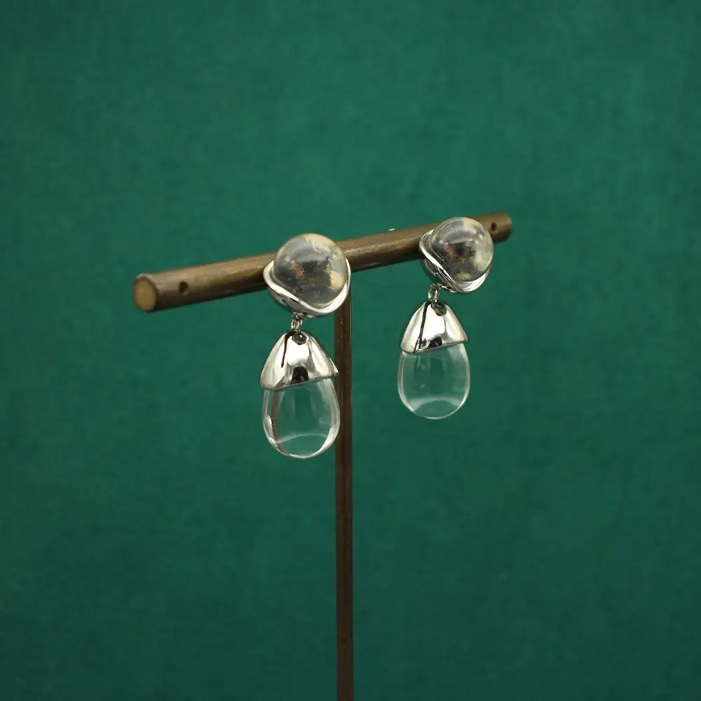 Spring Summer Fresh Versatile Transparent Artificial White Crystal Ball Earrings Water Drop Earrings Stud Earrings 925 Silver Needle Fashion Accessories