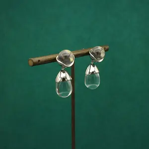 Spring Summer Fresh Versatile Transparent Artificial White Crystal Ball Earrings Water Drop Earrings Stud Earrings 925 Silver Needle Fashion Accessories