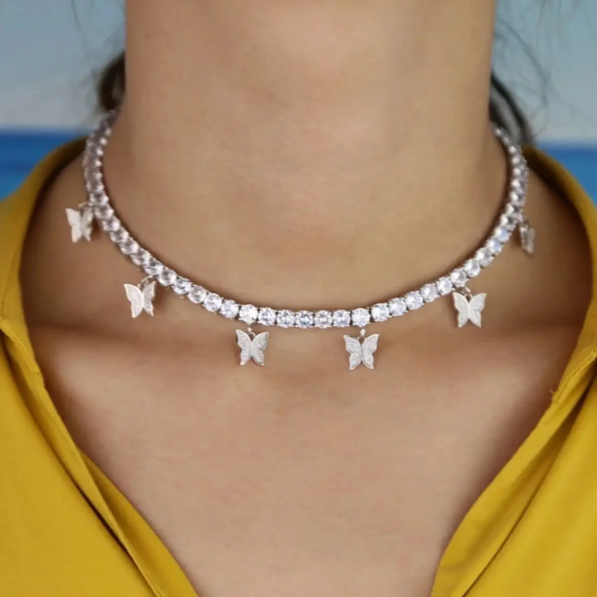 Butterfly Tennis Necklace - Women's Fashion Accessory