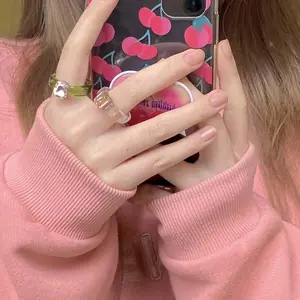 Trend Colorful Women's Resin Mood Ring Vintage Simple Acrylic Rings With Rhinestone Geometric Hip Hop Plastic Rings Jewelry