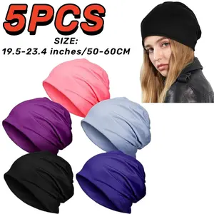 5PCS Women's Headwear Caps 19.5-23.4 inches Cotton Slouchy Beanie Hat Stretch Hip-Hop Warm Skull Caps Unisex Baggy Lightweight Hat Cap Scarf Office Stationery & Supplies