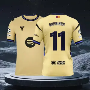 25 26 Away Kit Yellow 11# Raphinha Short Sleeve Soccer Jersey Fans Version