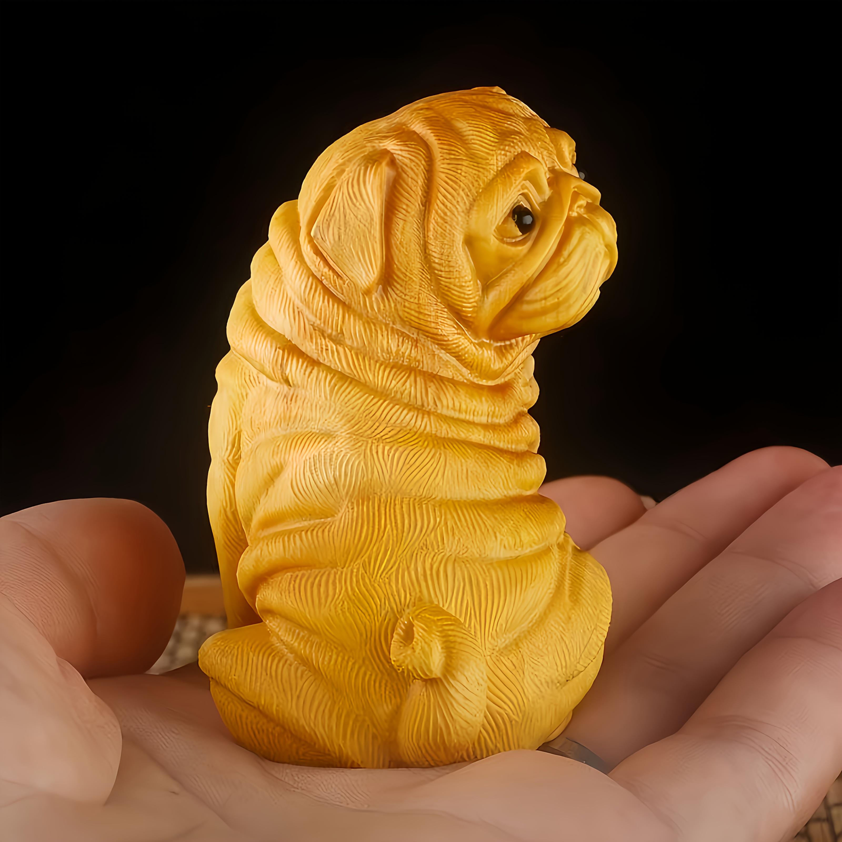 2pcs Cute Puppy Desktop Statue - Expressive Eyes And Soft, Cute Ears, Suitable For Home, Office Or Bookshelf, No Power Required, Perfect Gift For Pet Lovers, Charming Statue, Handcrafted Woodwork, Durable Wood Carving, Animal Shape