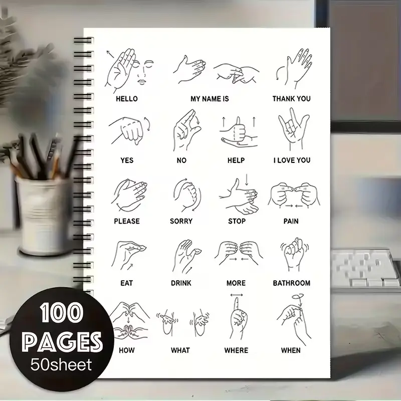 American Sign Language Alphabet Phrase Spiral Notebook Journal, Journals For Writing, Bilingual Asl/english Hand Gestures, Durable Paper, Suitable for Deaf Community