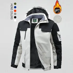 Men's Winter Wool Lined Thermal Ski Jacket, Waterproof Windproof Hooded Warm Outdoor Zip-Up Long Sleeve Coat, Fleece Lining, Thick Sports Hiking Jogging Camping Fishing Mountaineering Travel Ski Casual Windbreaker Jacket