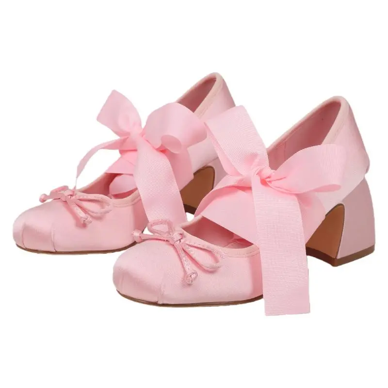 Women’s Bow Detail Mary Jane Heels Square Toe Block Heel Pumps Elegant Ballet Style Dress Shoes