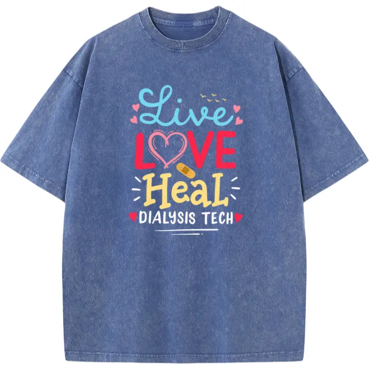 Women'S Dialysis Tech Gift T-Shirt | Live Love Dialysis Graphic Print with Hearts & Kidney Design, Slim Fit Short Sleeve Crew Neck Casual Comfort Tee for Dialysis Technicians, Spring Summer Work & Casual Attire
