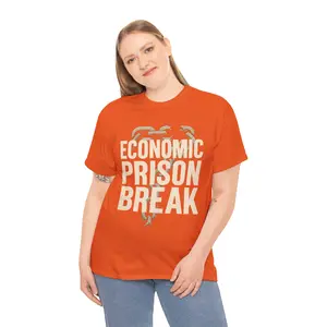 7Tribes Economic Prison Break Orange Unisex Heavy Cotton Tee for Cultural Unity & Empowerment Casual Summer Fitted Crew Neck T-Shirt Fabric Top