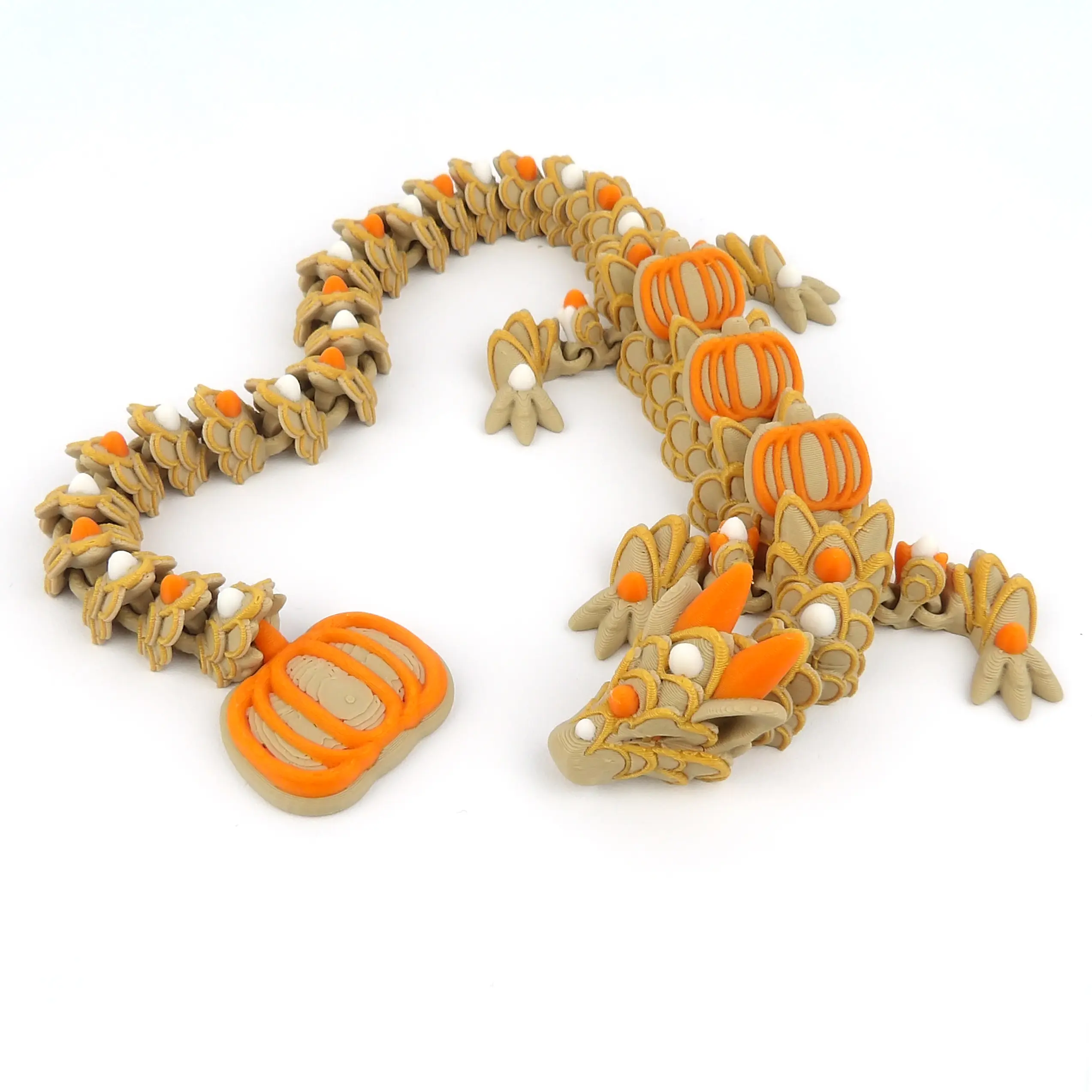 3D Printed Articulated Pumpkin Spice Cookie Dragon Multicolor Holiday Decor - Movable Limbs - Perfect for Mantels & Shelves