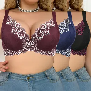Mimilemon 3PC Plus Size Push-up  Sexy Lace fantasy Bra fit 38C-42DDD Wide Shoulder Straps Breathable  Bra Ultra-Comfortable Everyday perfect valentine gift