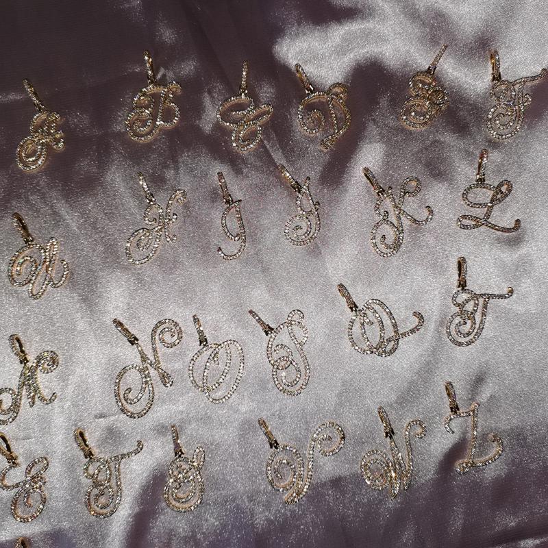 Grandbling Cursive 26 Initial Letter Pendant Necklace  High Quality 5A Cubic Zirconia CZ Alphabet Name Jewelry New Necklace Gift New Year Accessories