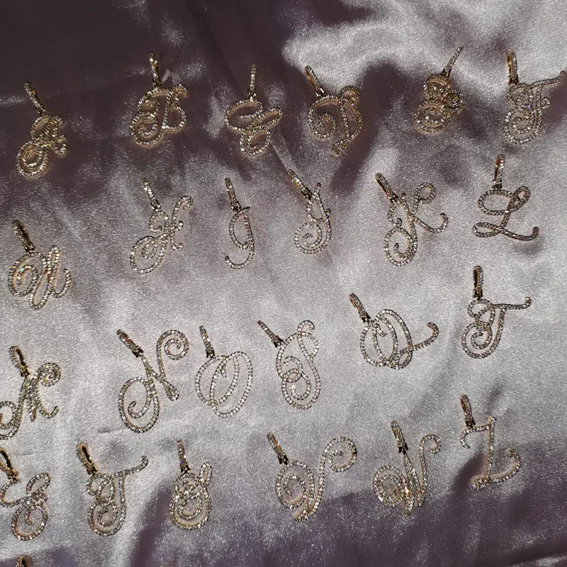 Grandbling Cursive 26 Initial Letter Pendant Necklace  High Quality 5A Cubic Zirconia CZ Alphabet Name Jewelry New Necklace Gift New Year Accessories