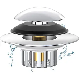 Universal 3 in 1 Bathtub Drain Stopper Bathtub Drain Hair Catcher, Pop-up Tub Stopper with Effective Filter Basket, Anti-Clogging Bathtub Drain Plug Bath Tub Stoppers for 1.45-1.8" Drain Shoe