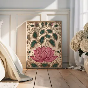 Lotus Print indian Folk Art Traditional indian Lotus Wall Art indian Vintage Pichwai Printing Lotus Poster Living Room Decor Unframed, Room Decor