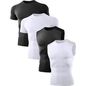 4 Pack Compression Shirts and Tank Tops Men Short Sleeve/Sleeveless Athletic Undershirt for Sport