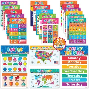 20 Vibrant Toddler Learning Posters for Toddlers 1-3, 11x17in Matte-Laminated Toddler Educational Posters for Toddlers 1-3 and Up-Classrooms, Bulletin Boards, Homeschool