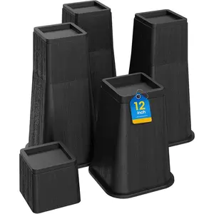 Bed Risers 12 Inch Heavy Duty, Stackable Furniture Risers Lifts 4inch 8inch 12inch for Table, Desk Leg, Sofa, Couch, Supports Up to 6,000 Lbs, Black, 4 Pack