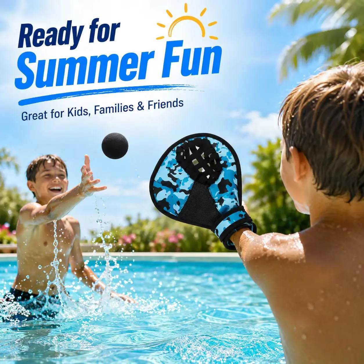 Water Baseball Glove & Bouncing Ball Set, Adjustable Catch Mitt for Pool, Beach and Lake Games, Summer Water Toy for Family and Friends