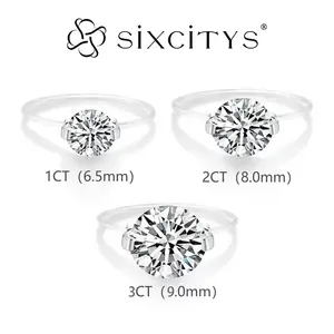 Invisible floating synthetic Mossan stone ring, white synthetic Moissamite single diamond two-ring women's minimalist wedding ring
