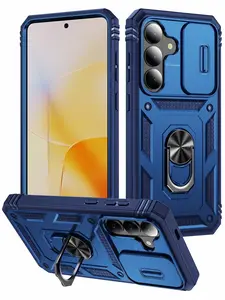 with Samsung Galaxy S26 Case 360° Metal Rotated Ring Holder Kickstand【Slide Camera Cover 】 Military - Grade Protection for S26 Phone Case Blue Smartphone Cellphone