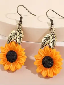 Vintage Sunflower Long Pendant Earrings, Alloy Plated Women's Jewelry Set, Valentine's Day Gift Recommendation
